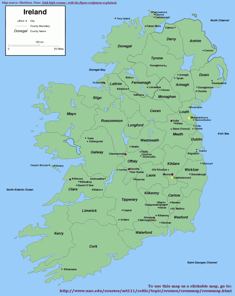 Carte indiquant la position des Croix Celtiques en Irlande